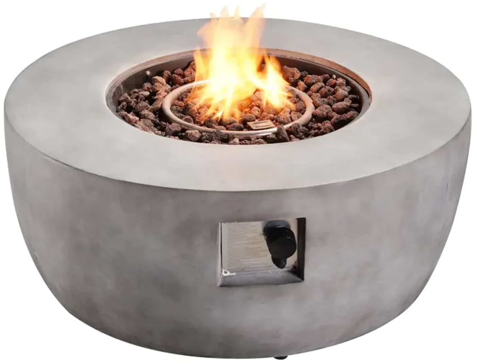 Teamson Home 36" Outdoor Round Propane Gas Fire Pit with Light Concrete Base, Gray