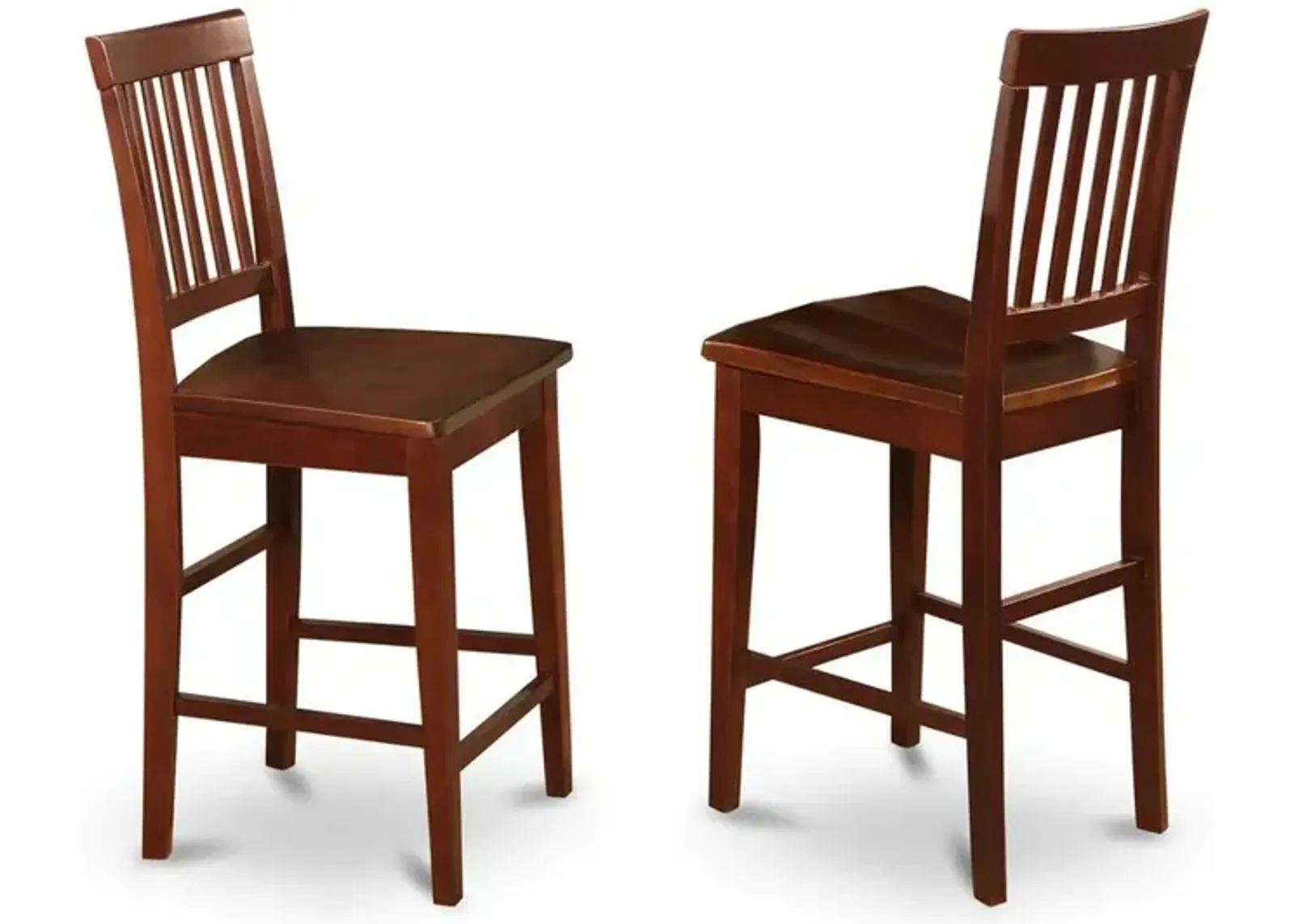 East West Furniture Vernon  Counter  Stools  with  Wood  Seat  -  Mahogany  Finish,  Set  of  2