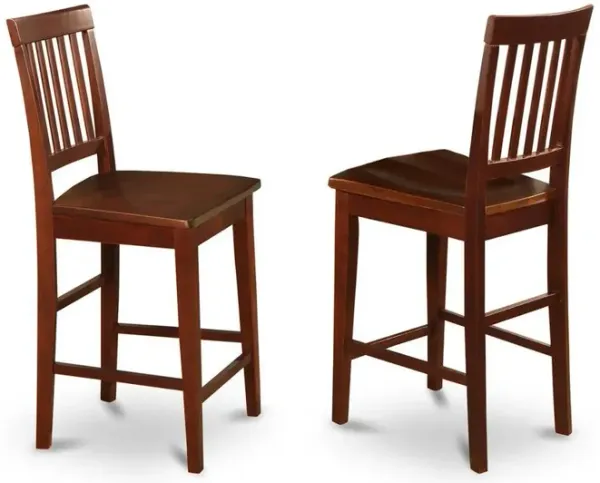East West Furniture Vernon  Counter  Stools  with  Wood  Seat  -  Mahogany  Finish,  Set  of  2