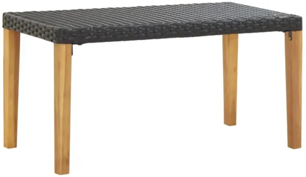 vidaXL Garden Bench 47.2" Black Poly Rattan and Solid Acacia Wood