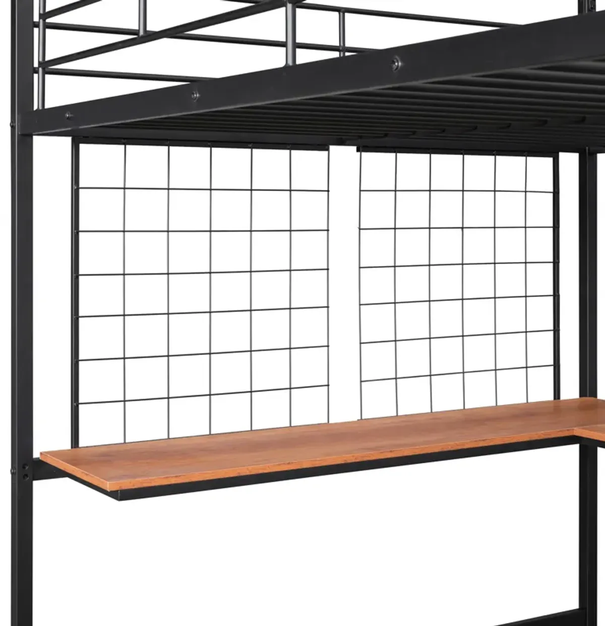 Merax Metal Loft Bed with Desk and Metal Grid