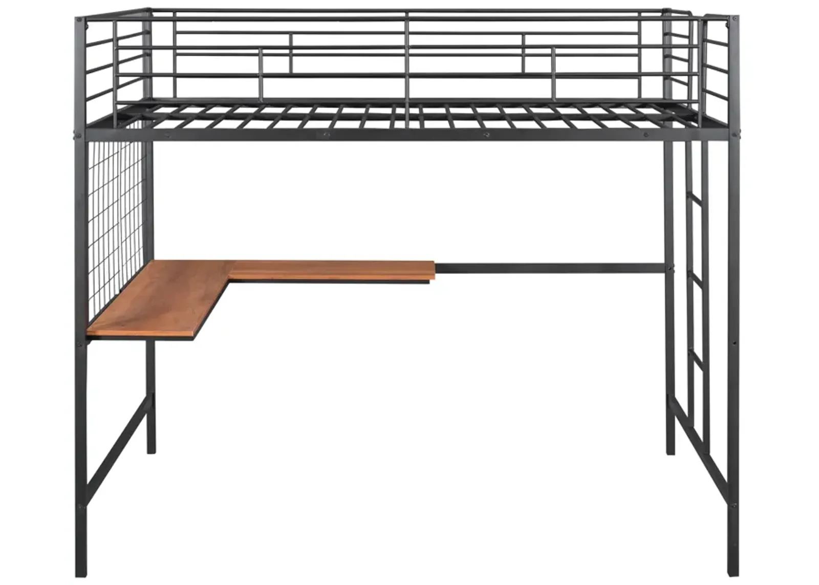 Merax Metal Loft Bed with Desk and Metal Grid