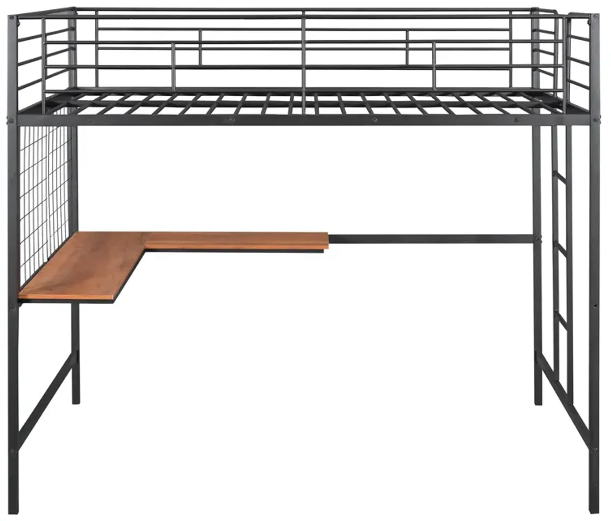 Merax Metal Loft Bed with Desk and Metal Grid