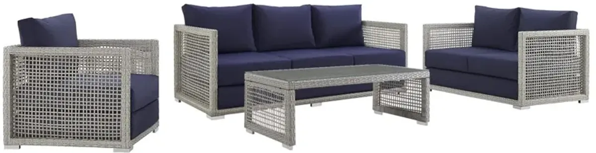 Aura 4 Piece Outdoor Patio Wicker Rattan Set - Gray Navy