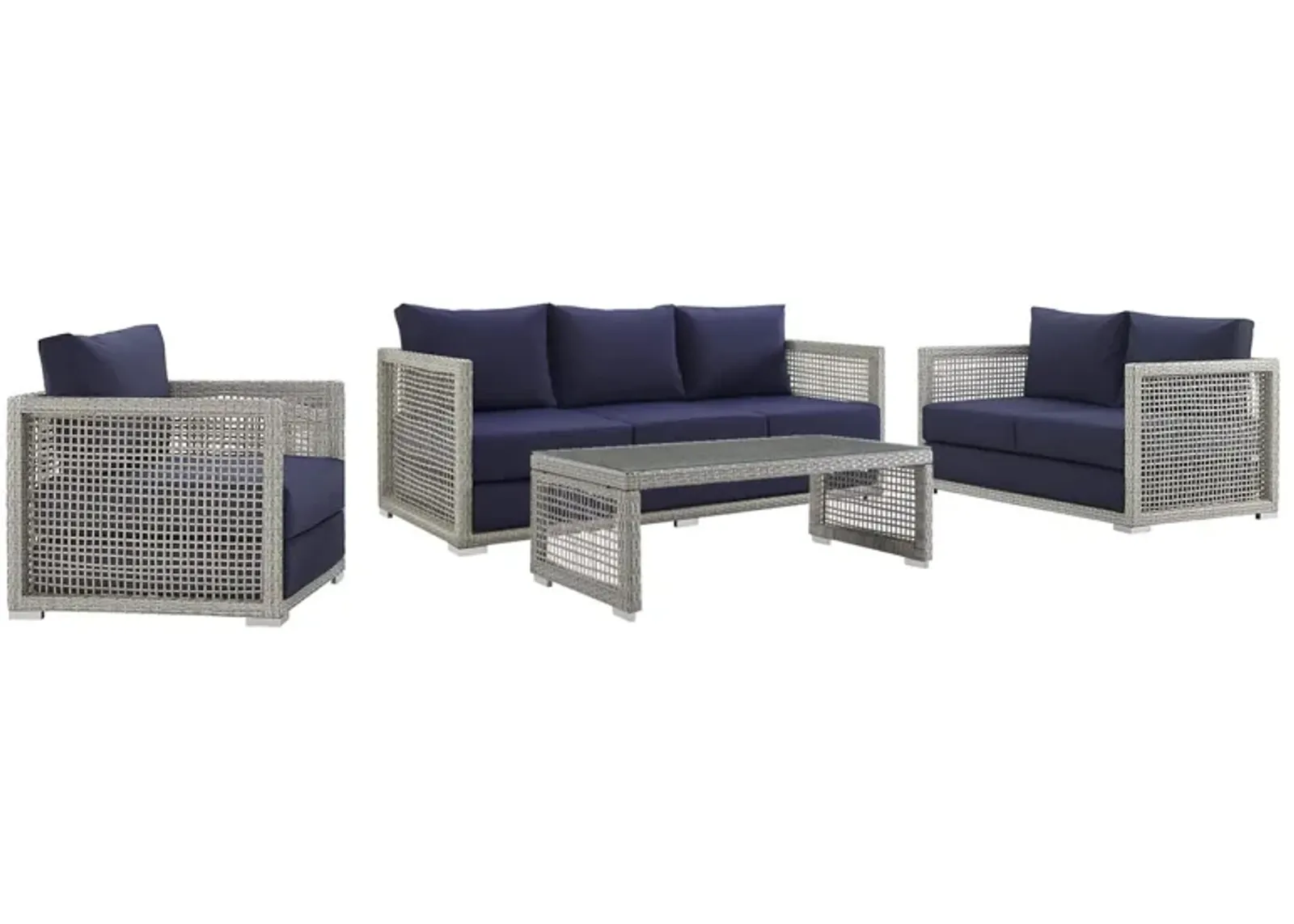 Aura 4 Piece Outdoor Patio Wicker Rattan Set - Gray Navy