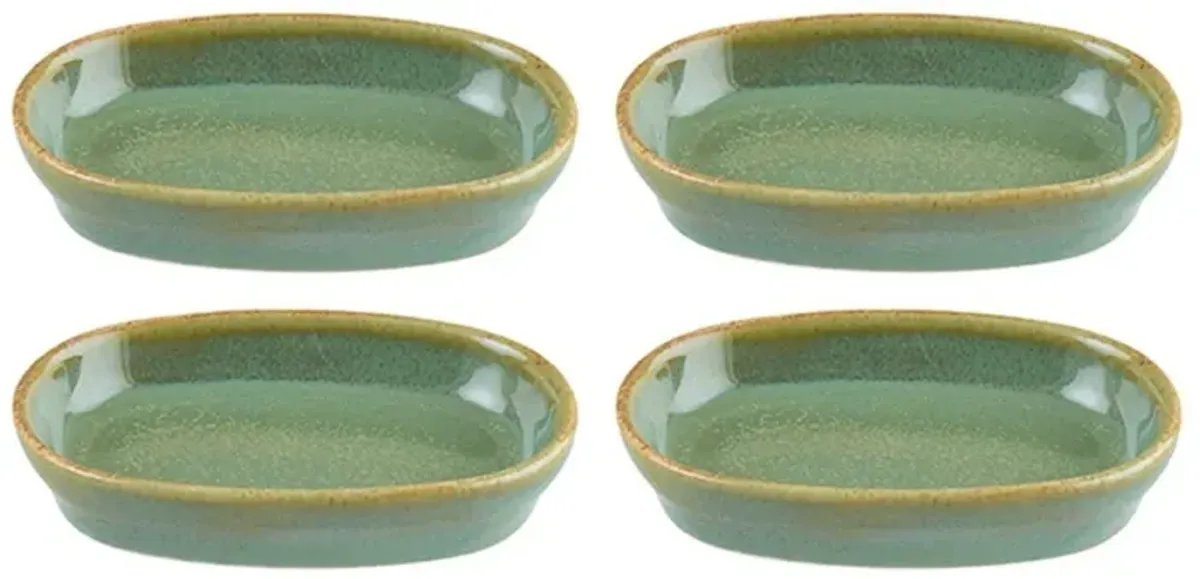 Sage 4" x 2.5" x h:0.75" Oval Green Porcelain Platter (Set of 4)