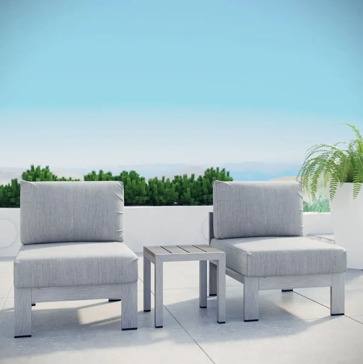 Shore 3 Piece Outdoor Patio Aluminum Sectional Sofa Set - Silver Gray