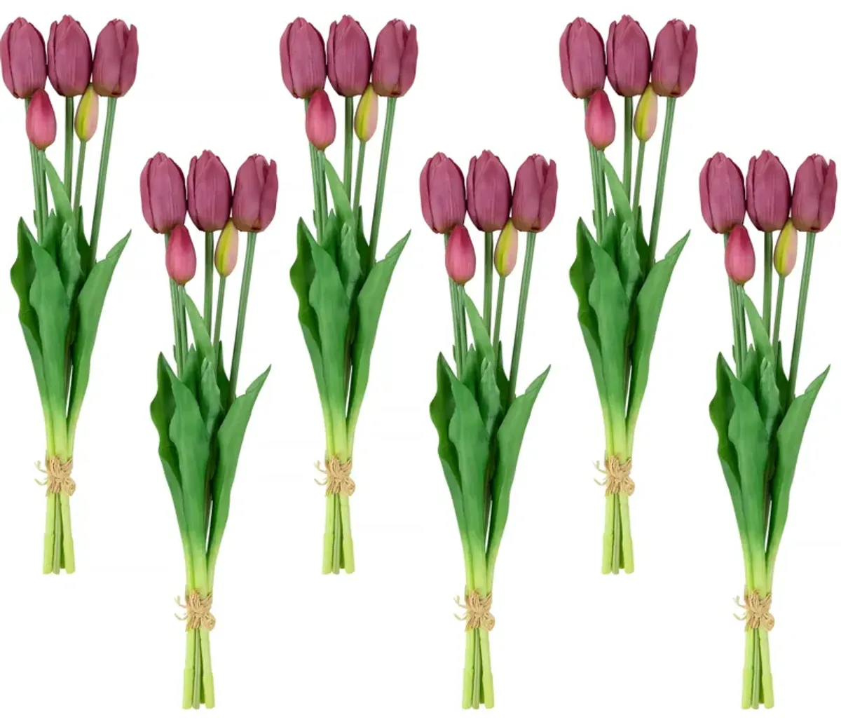 Set of 6 Purple Tulip Artificial Floral Bundles  18"