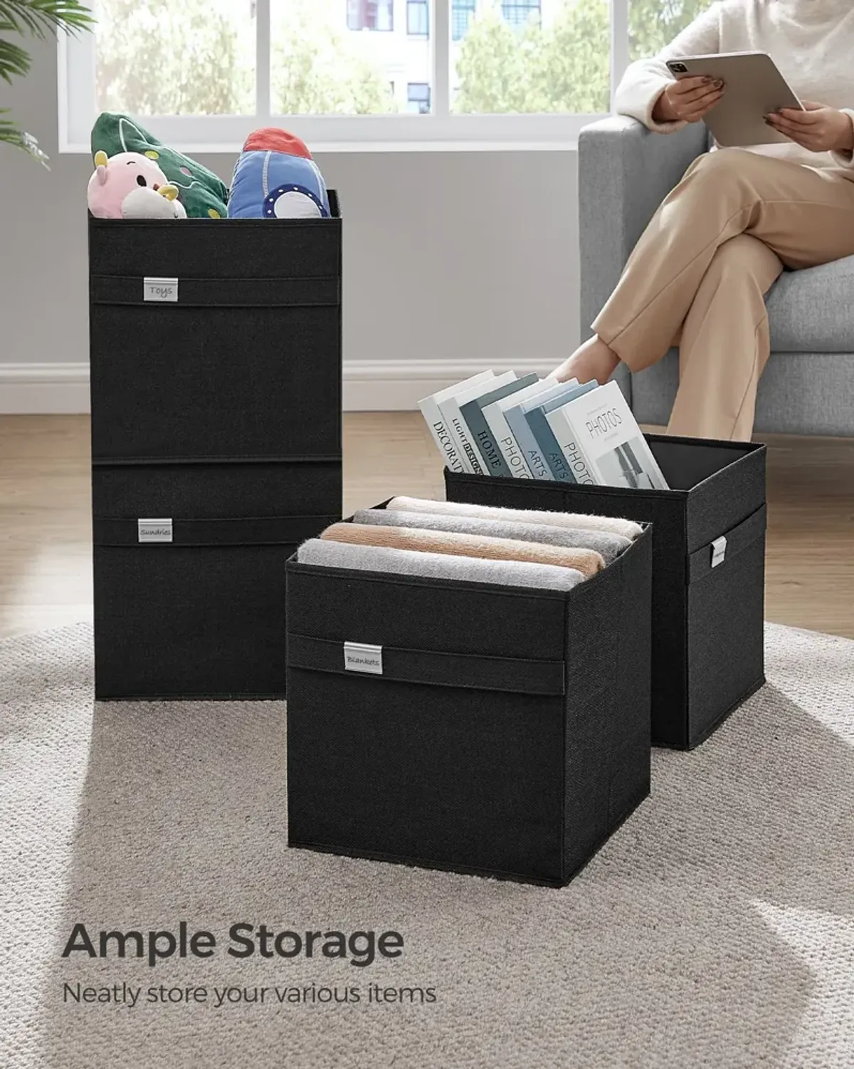 Set of 4 Storage Cubes with Double Handles for Easy Organization and Versatility