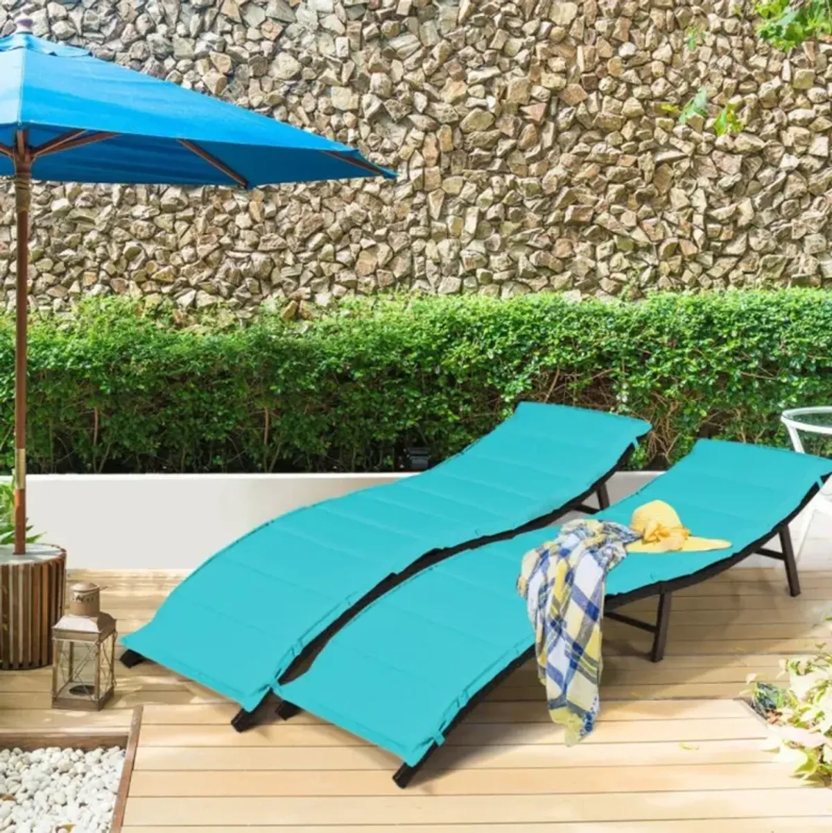 Hivvago 2 Pieces Folding Patio Lounger Chair