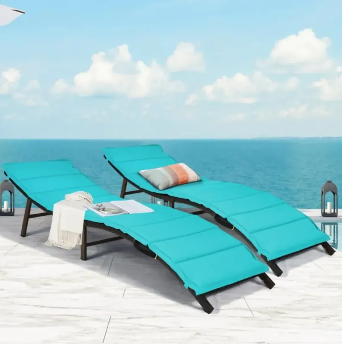 Hivvago 2 Pieces Folding Patio Lounger Chair