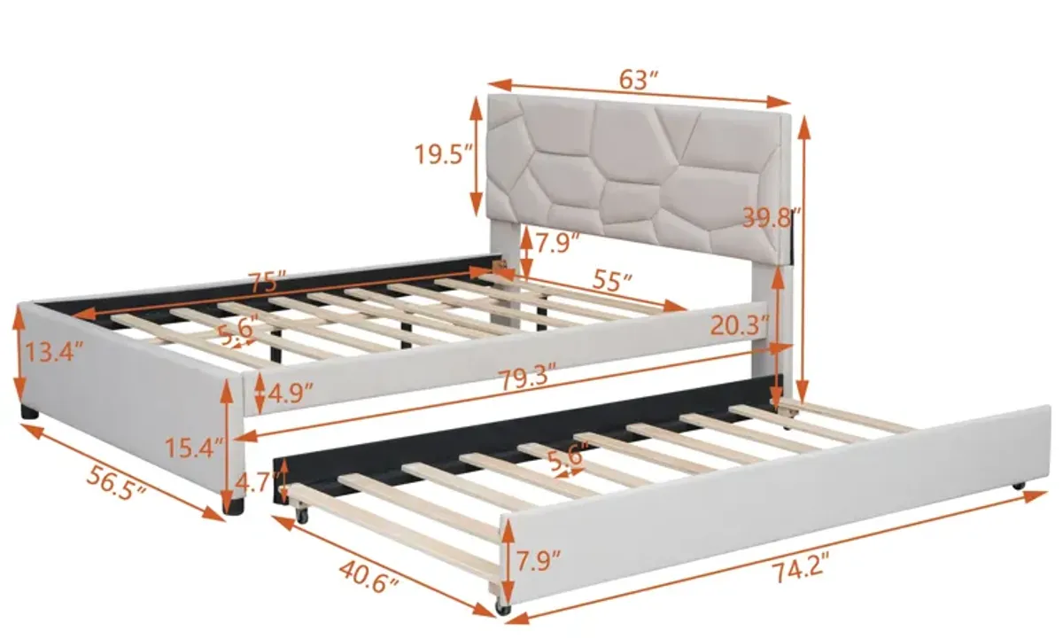 Merax Upholstered Platform Bed with Brick Pattern Headboard and Twin Size Trundle