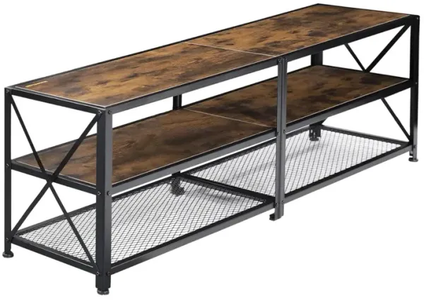 Farmhouse Industrial TV Console – Metal & Wood Media Stand with Open Storage