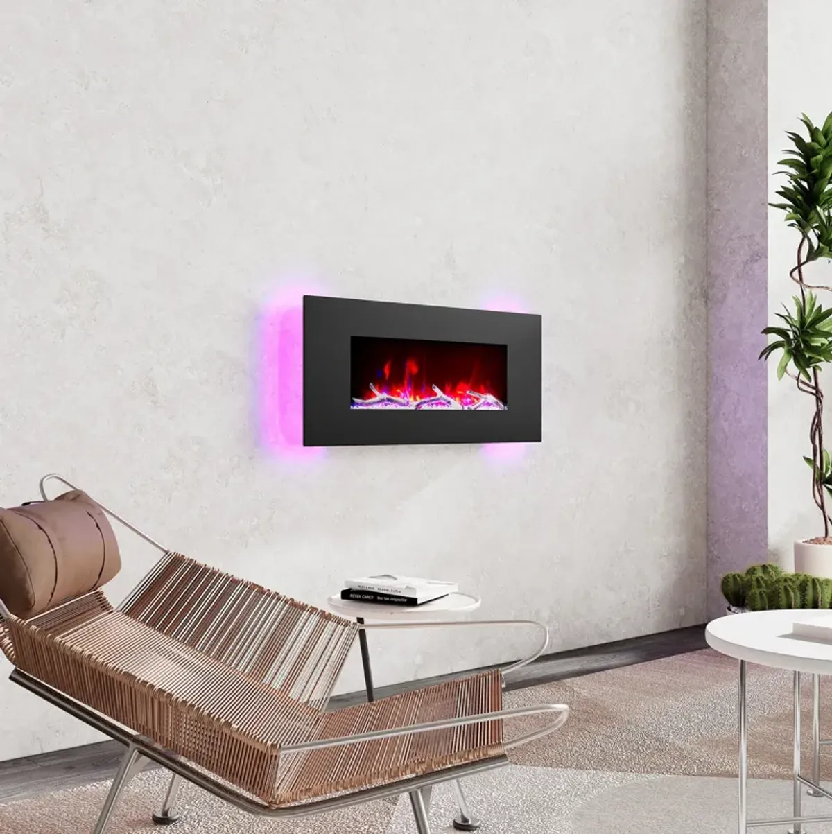 42 Inch 1500W Wall-Mount Fireplace with Multicolor Flame