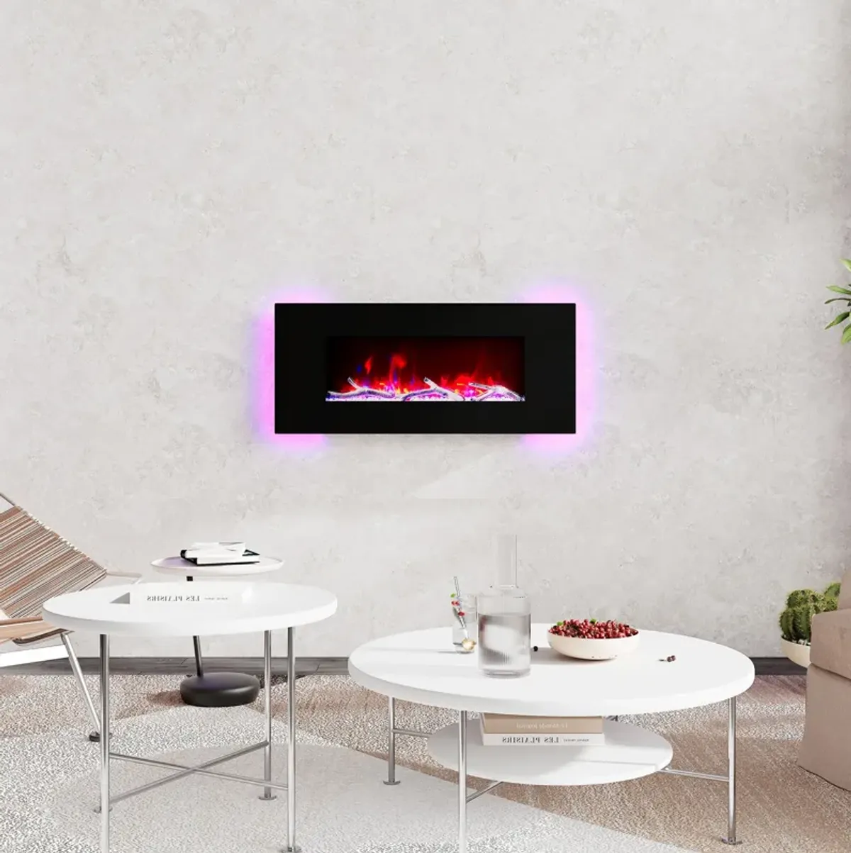 42 Inch 1500W Wall-Mount Fireplace with Multicolor Flame