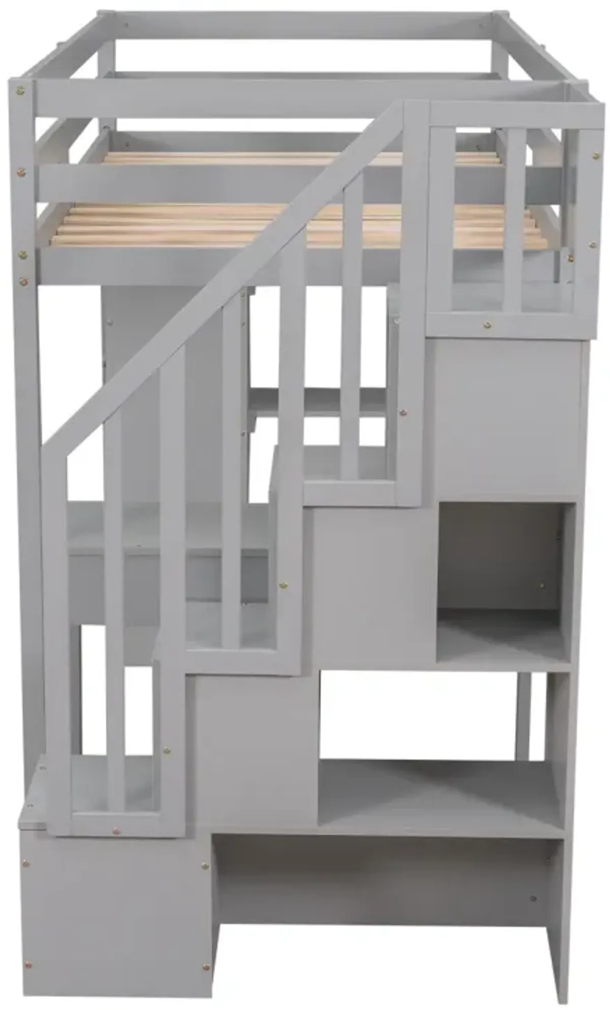 Twin Size Loft Bed With Storage Drawers, Desk And Stairs, Wooden Loft Bed With Shelves