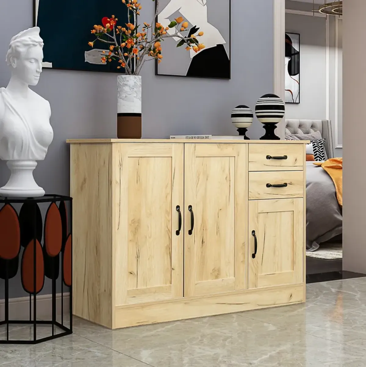 Modern Wood Buffet Sideboard With 2 Doors 1 Storage And 2 Drawers - Entryway Serving Storage