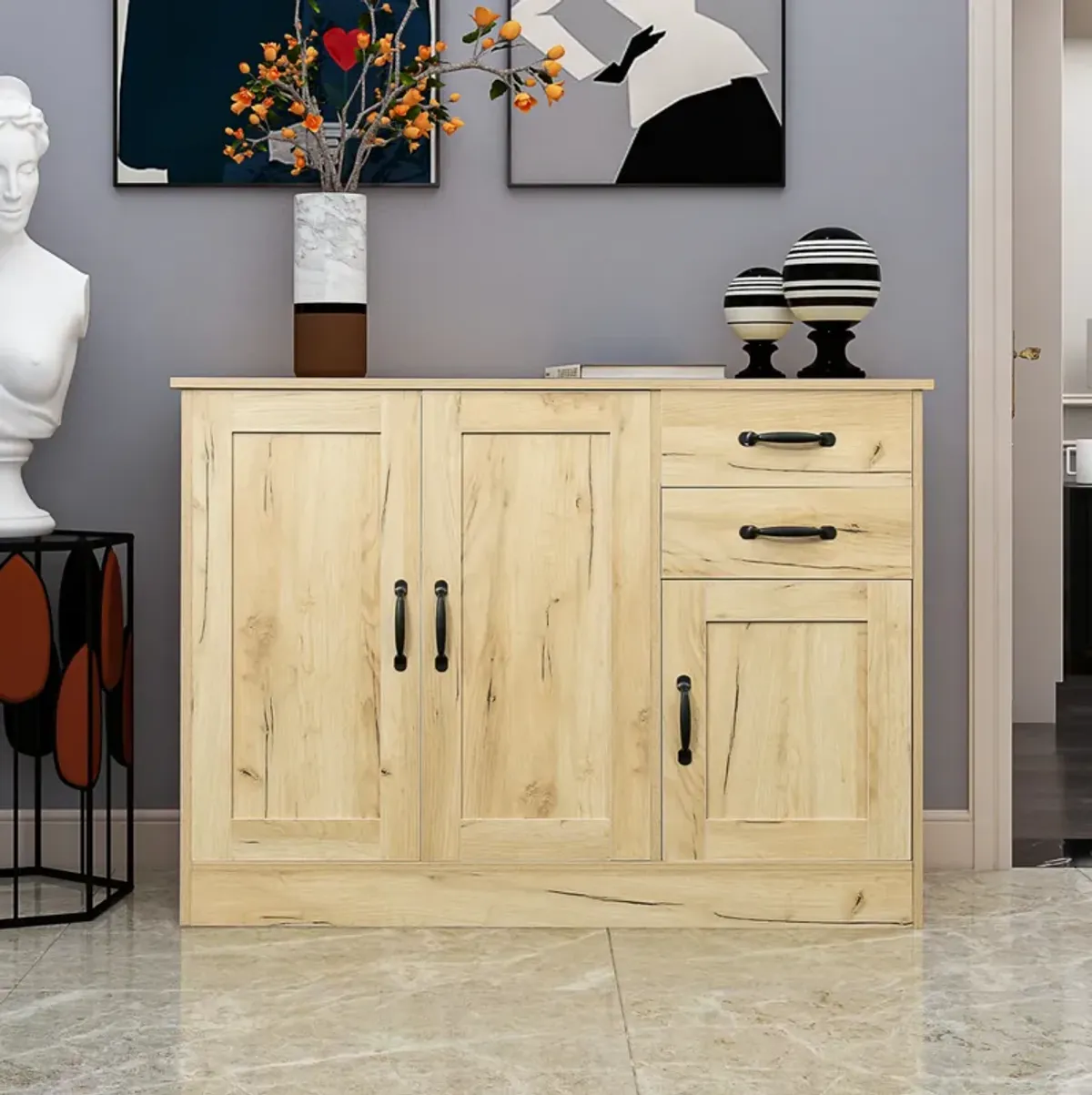 Modern Wood Buffet Sideboard With 2 Doors 1 Storage And 2 Drawers - Entryway Serving Storage