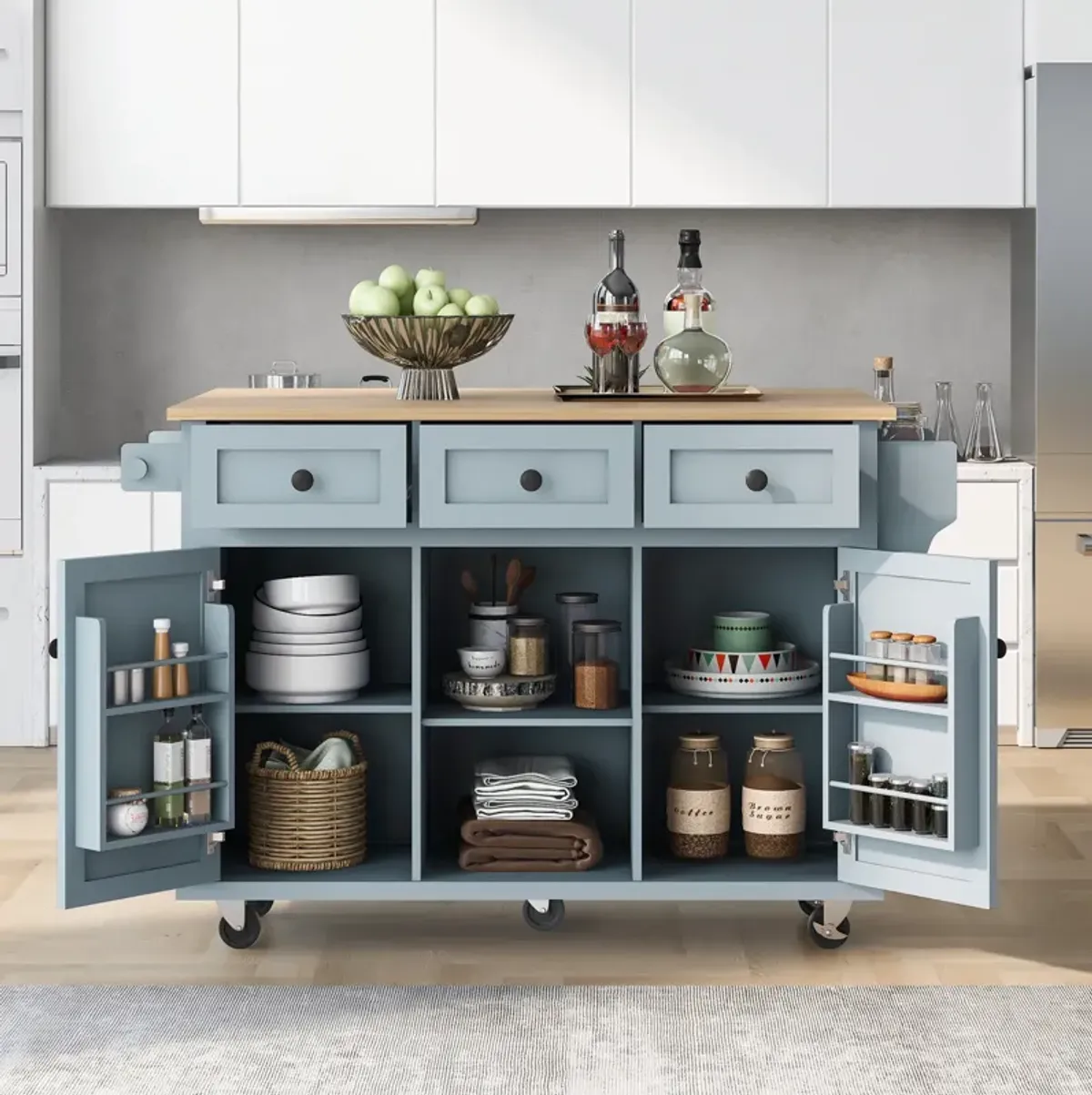 Merax Kitchen Cart on 5 Wheels with Storage Cabinet