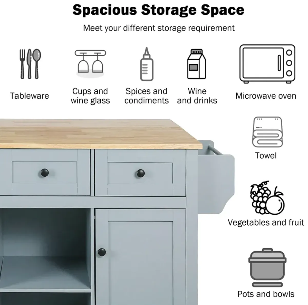 Merax Kitchen Cart on 5 Wheels with Storage Cabinet