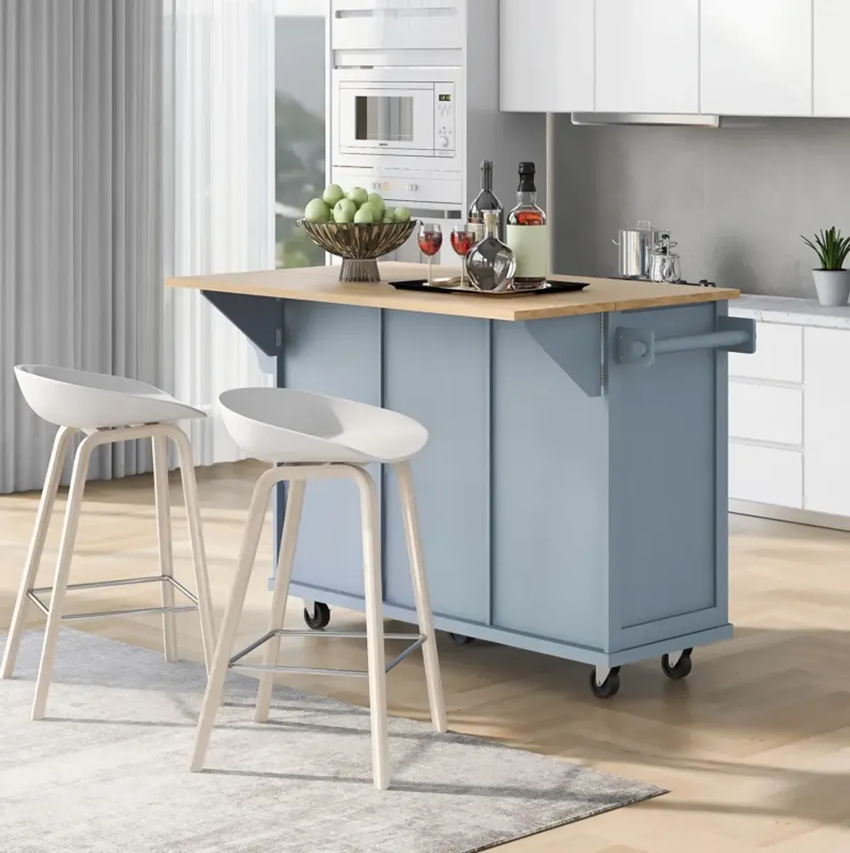 Merax Kitchen Cart on 5 Wheels with Storage Cabinet