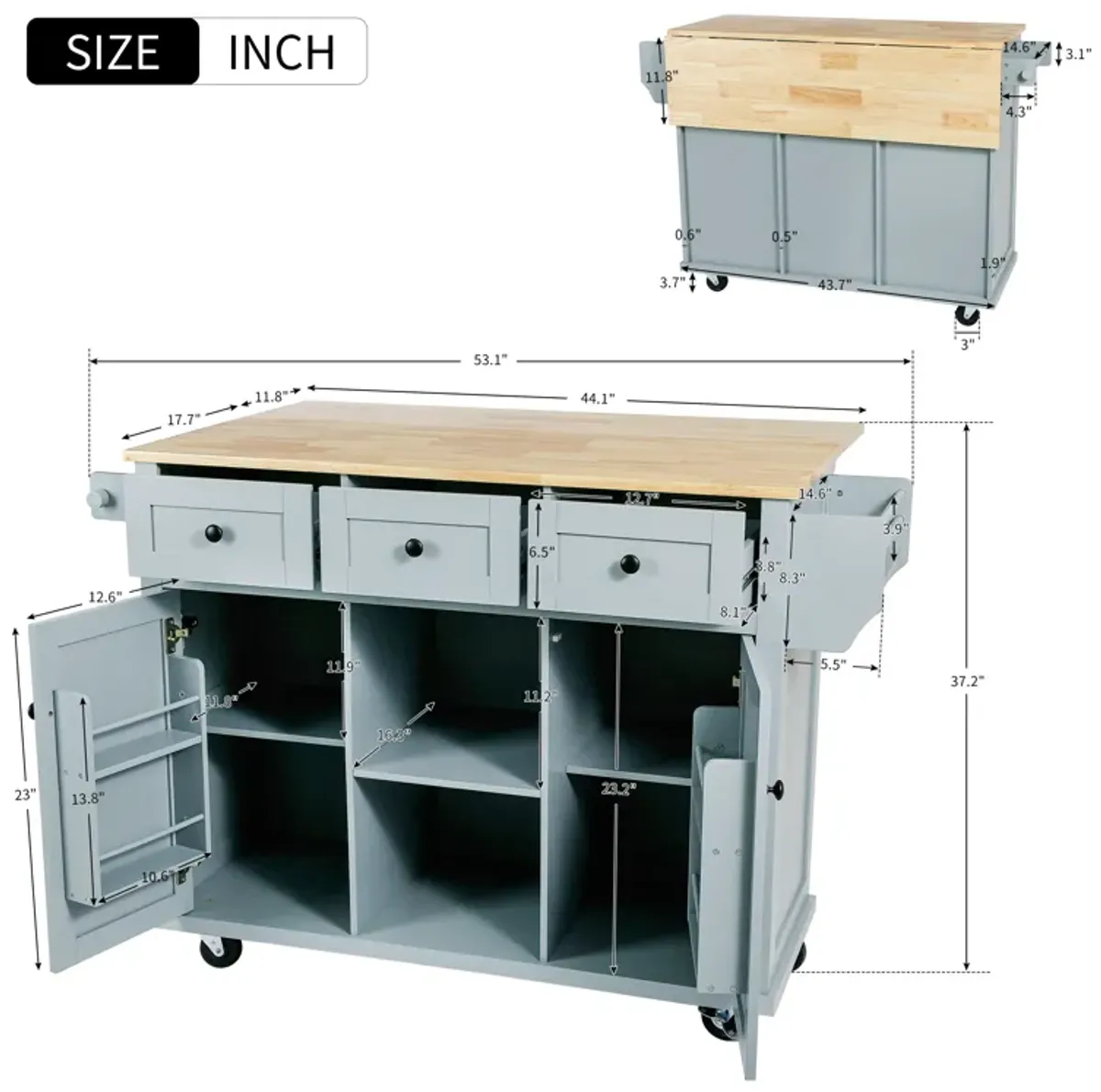 Merax Kitchen Cart on 5 Wheels with Storage Cabinet