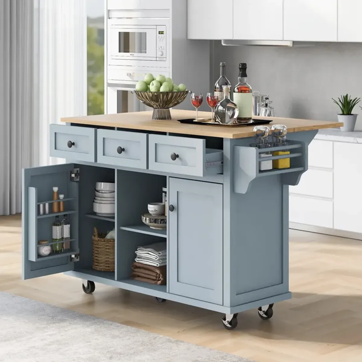 Merax Kitchen Cart on 5 Wheels with Storage Cabinet