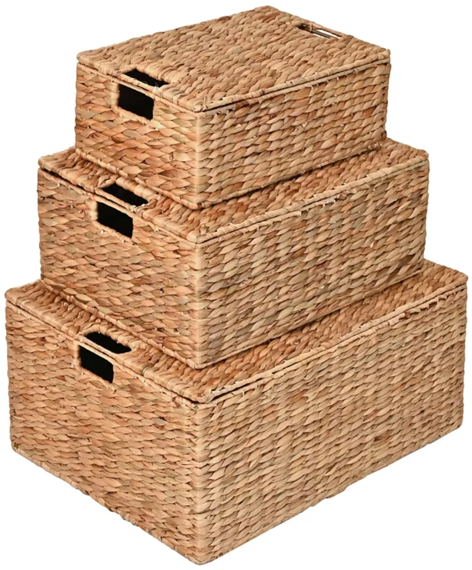 Brooks Classic Farmhouse Woven Hyacinth Rectangular Storage Baskets with Lids and Handles