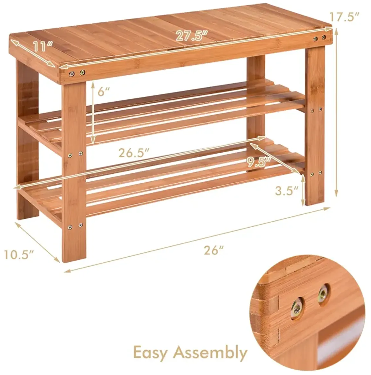 3 Tier Bamboo Bench Storage Shoe Shelf