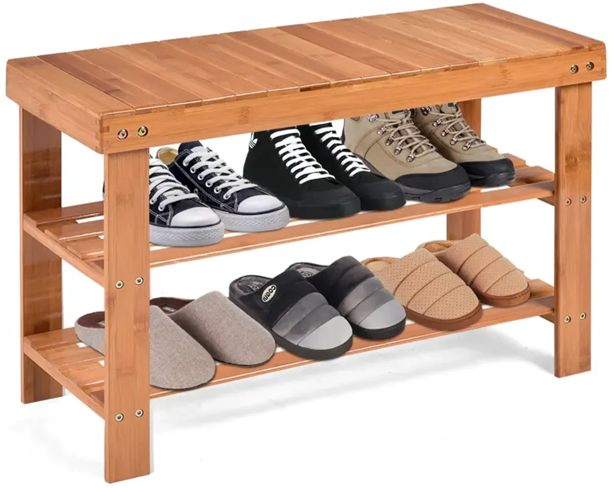 3 Tier Bamboo Bench Storage Shoe Shelf