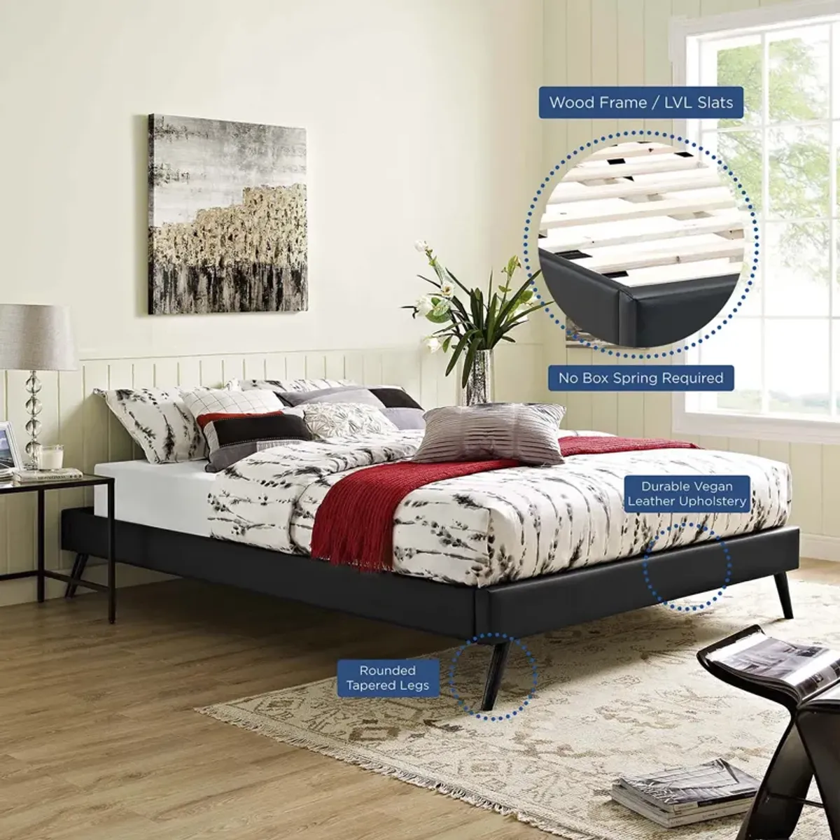 Modway - Loryn Queen Vinyl Bed Frame with Round Splayed Legs