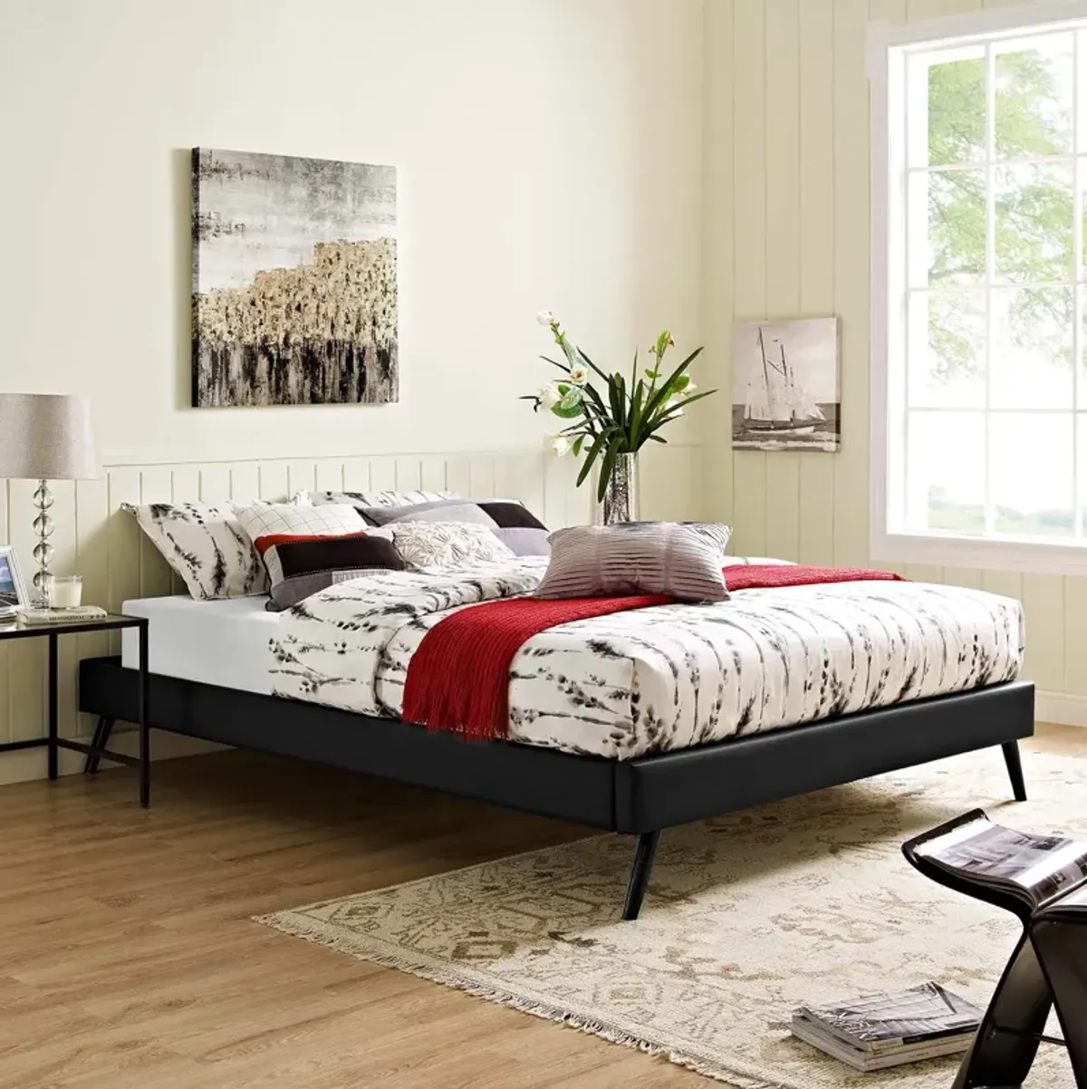 Modway - Loryn Queen Vinyl Bed Frame with Round Splayed Legs