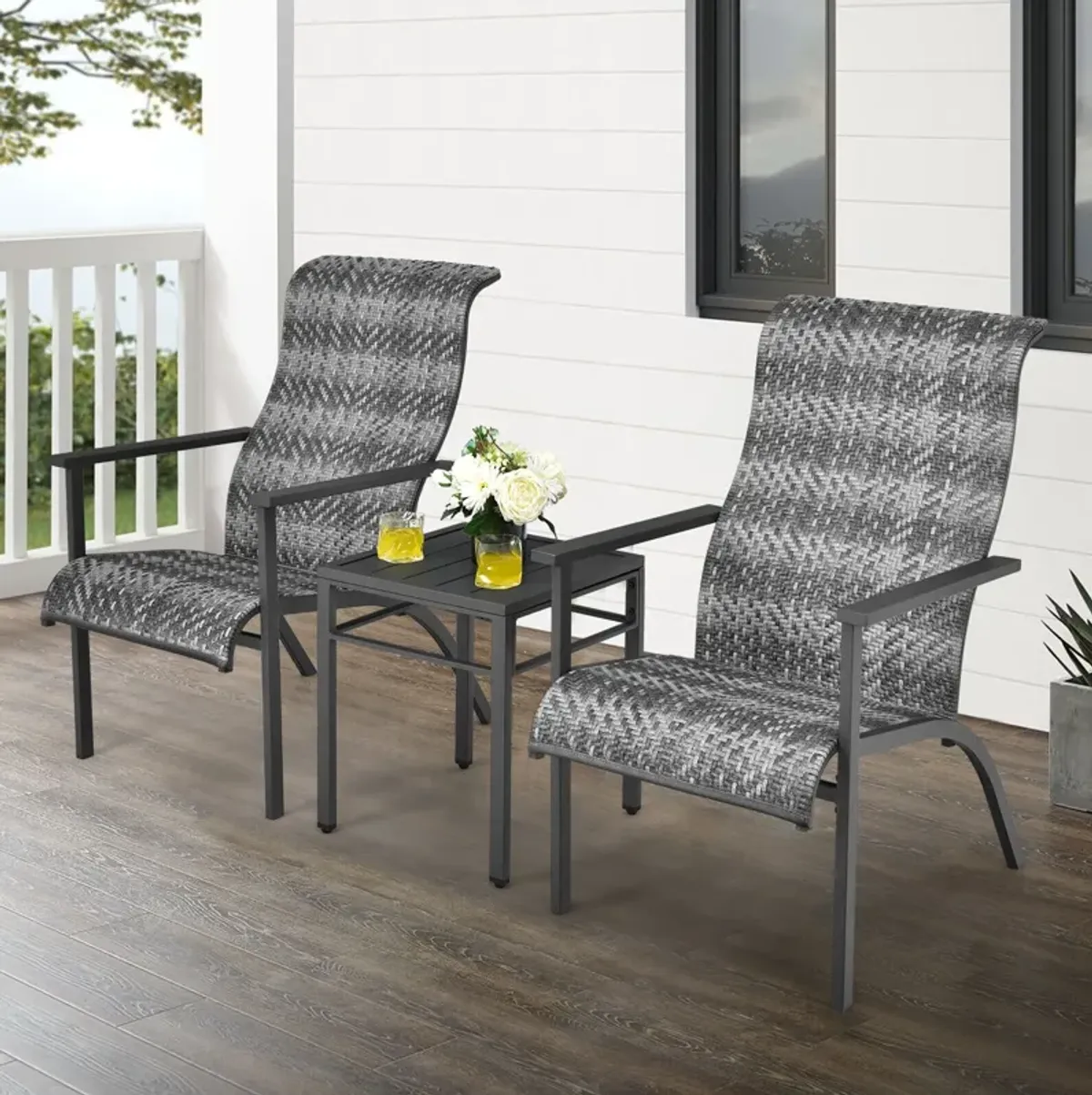 3 Pieces Patio Rattan Bistro Set with High Backrest and Armrest