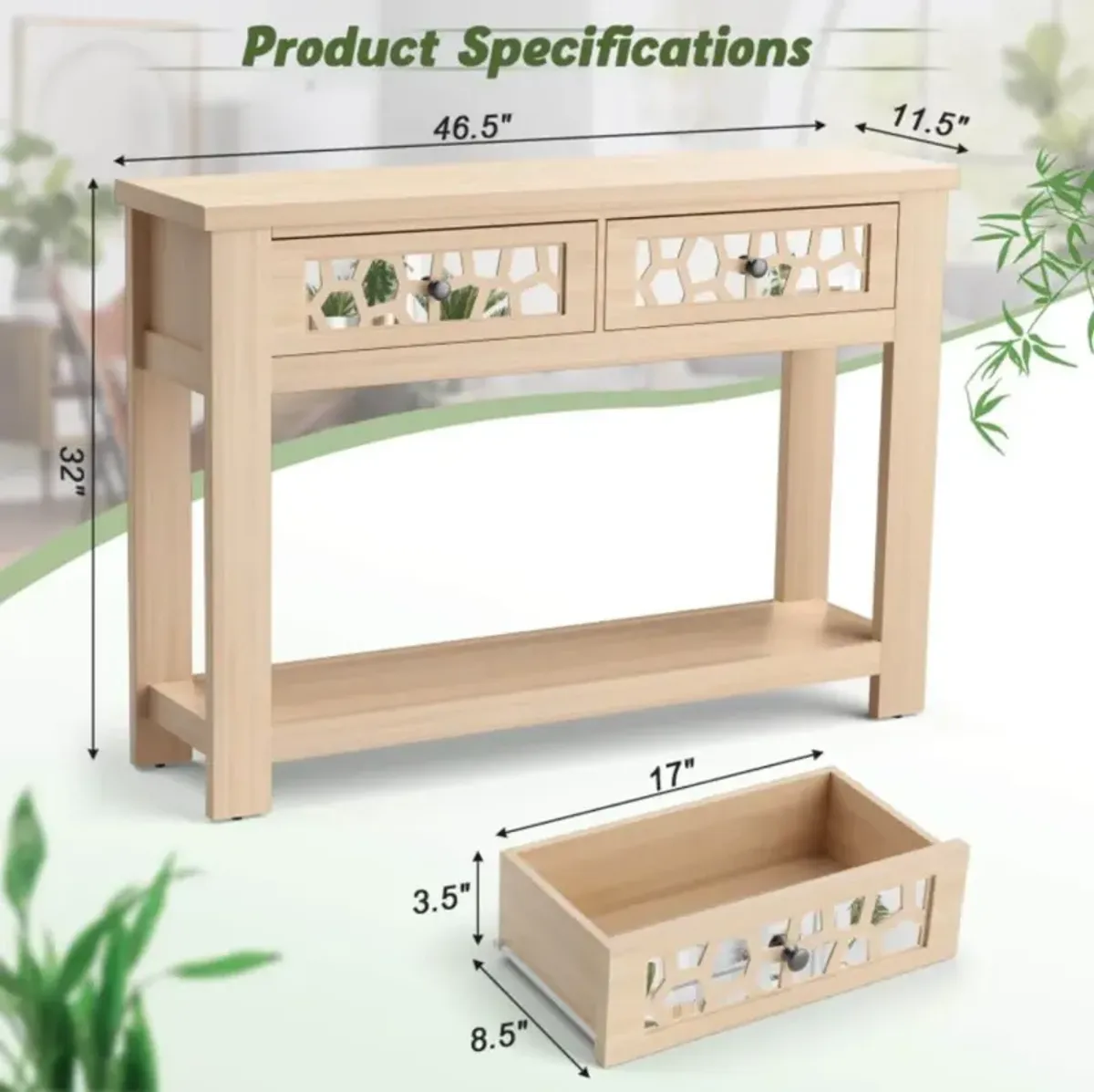 Hivvago 2-Tier Console Table with Drawers and Open Storage Shelf