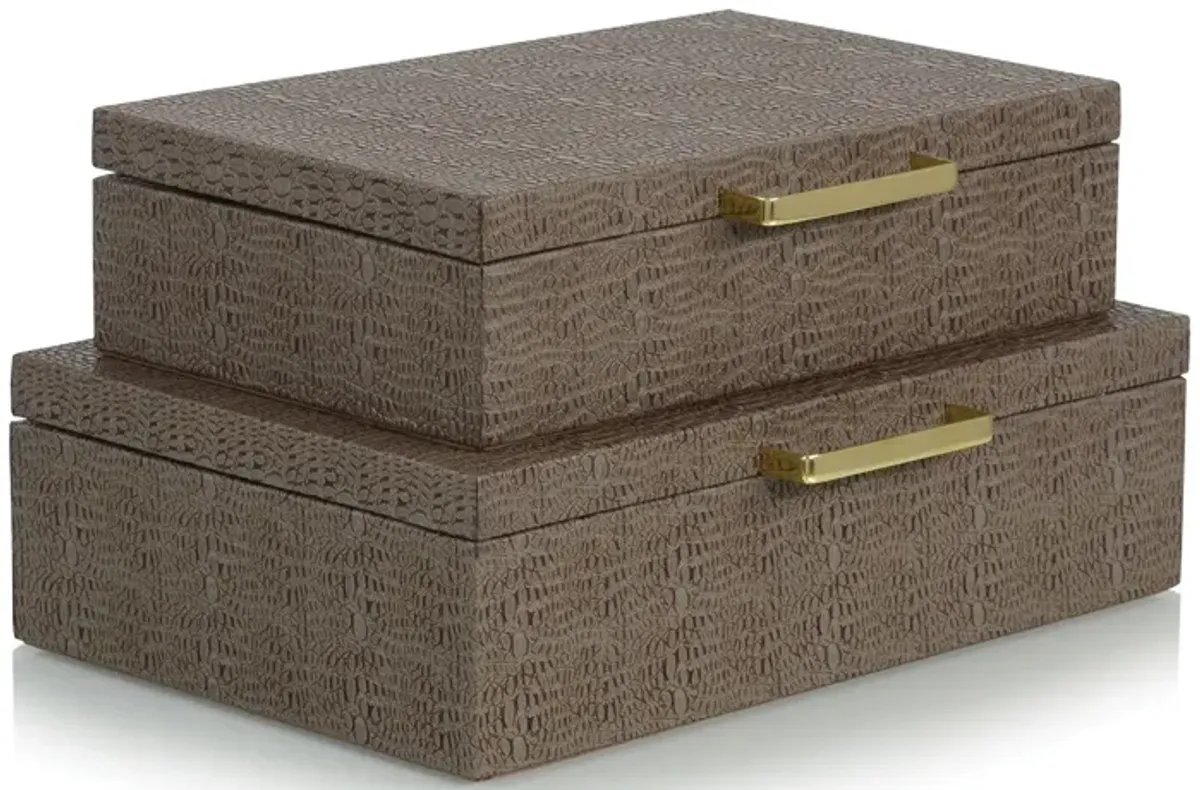 Set Of Two Tobacco Alligator Leather Boxes