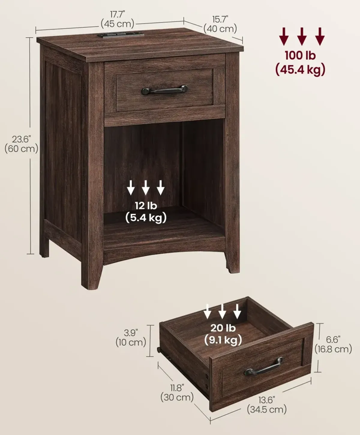 Nightstand with Charging Station and Open Compartment for Convenient Storage