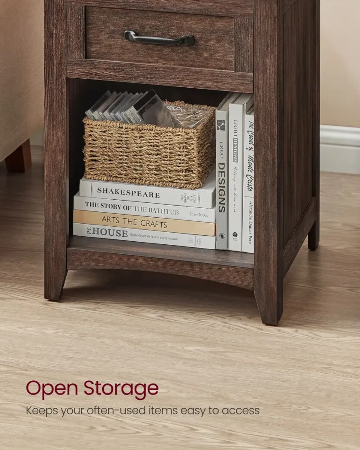 Nightstand with Charging Station and Open Compartment for Convenient Storage