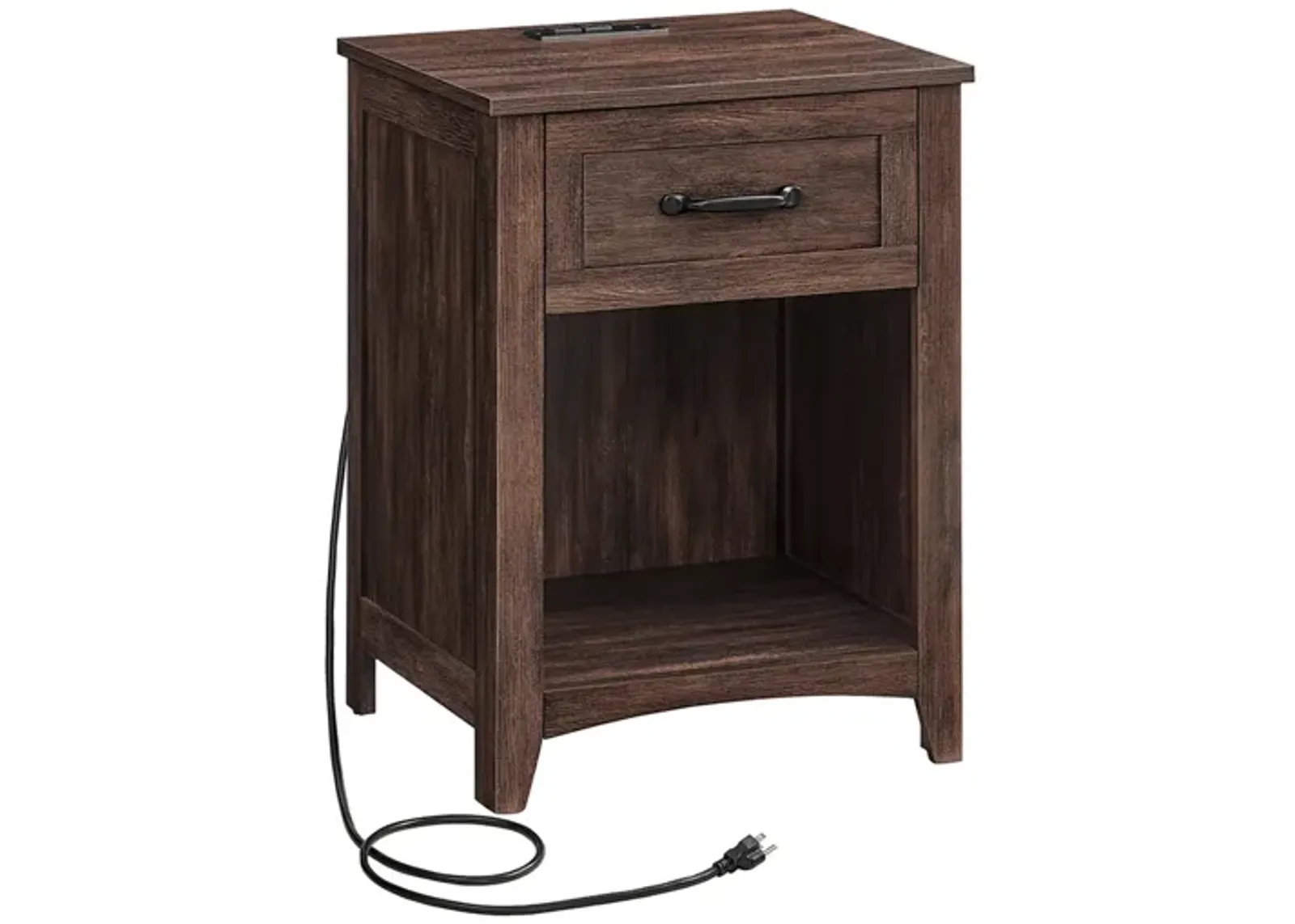 Nightstand with Charging Station and Open Compartment for Convenient Storage