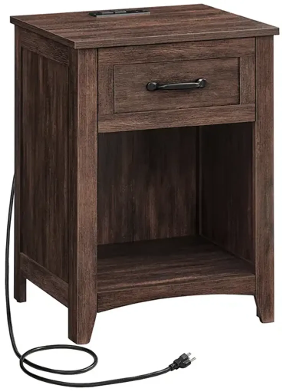 Nightstand with Charging Station and Open Compartment for Convenient Storage