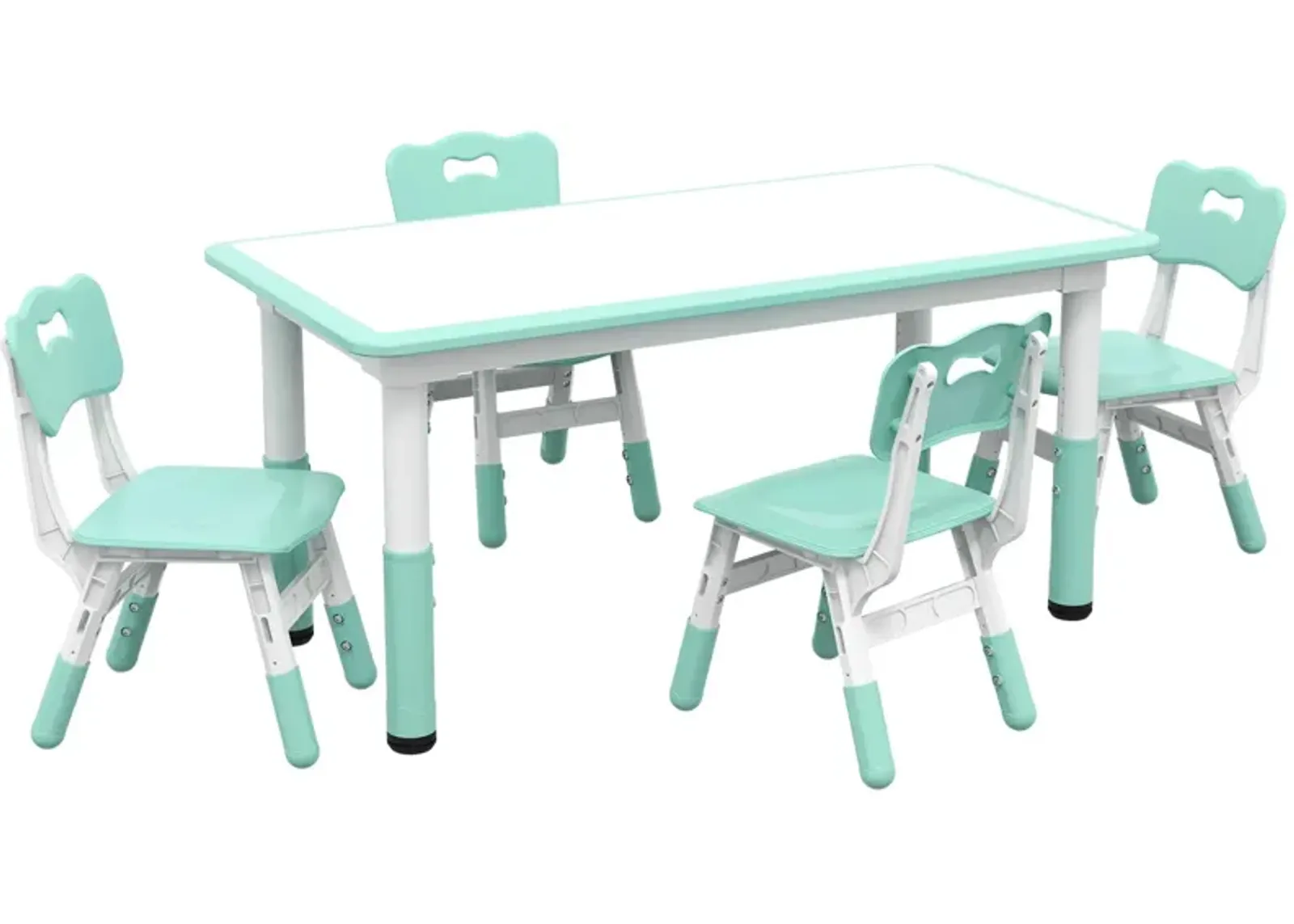 Kids Table and Chair Set with 4 Chairs, Adjustable Height, Easy to Clean Table Surface, for 1.5 - 5 Years Old, Green