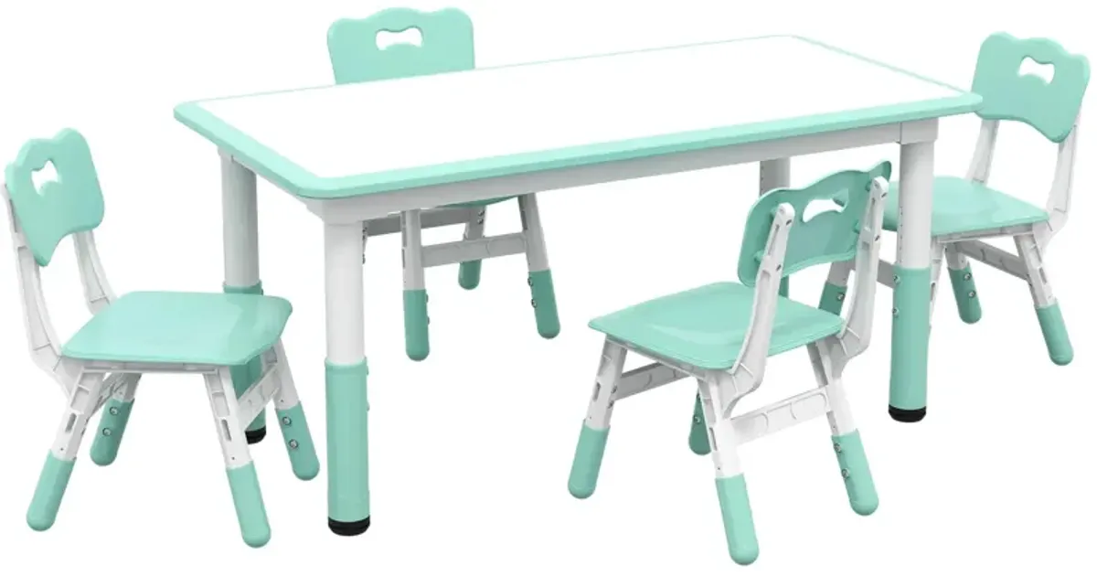 Kids Table and Chair Set with 4 Chairs, Adjustable Height, Easy to Clean Table Surface, for 1.5 - 5 Years Old, Green