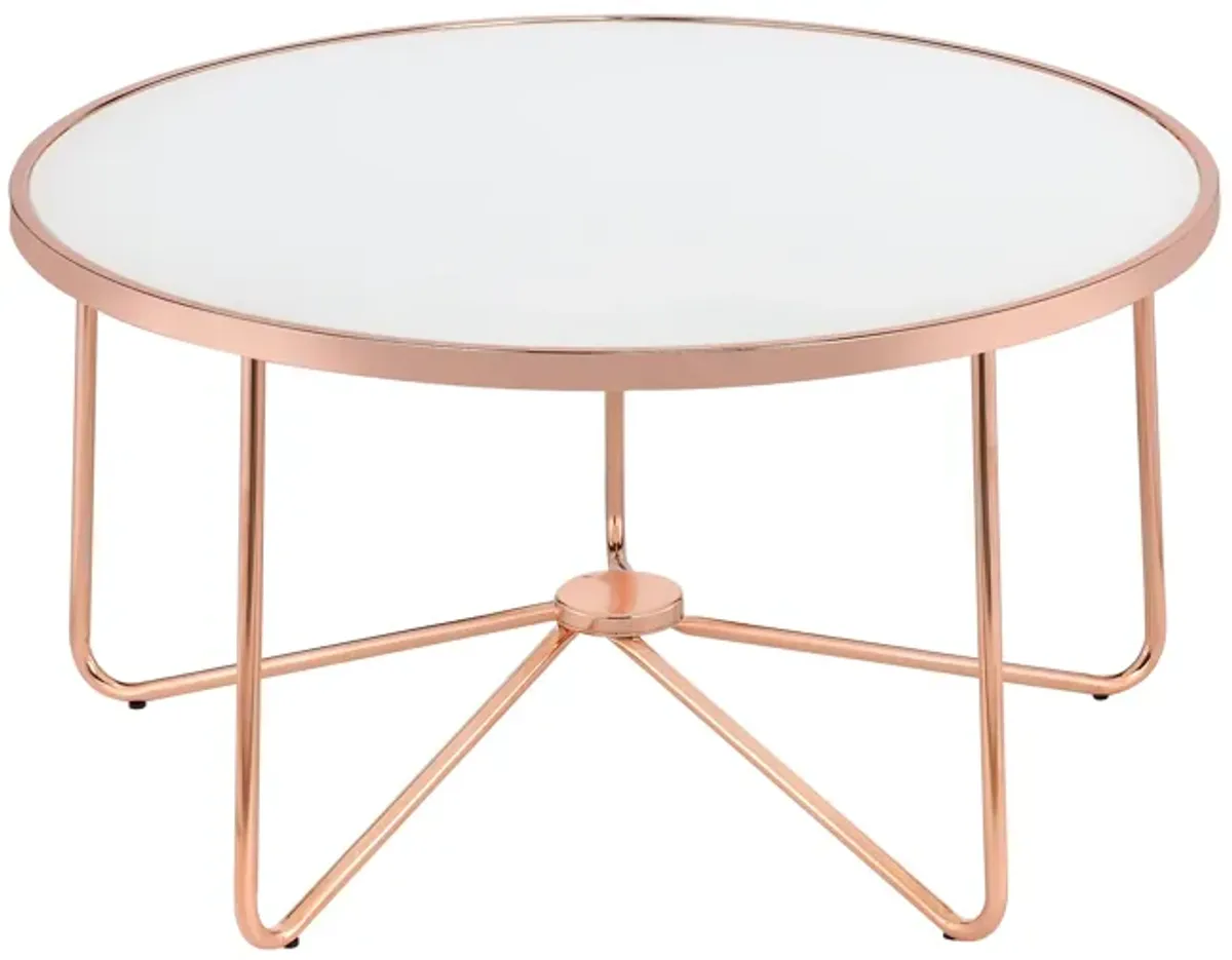 ACME Alivia Coffee Table, Rose Gold & Frosted Glass