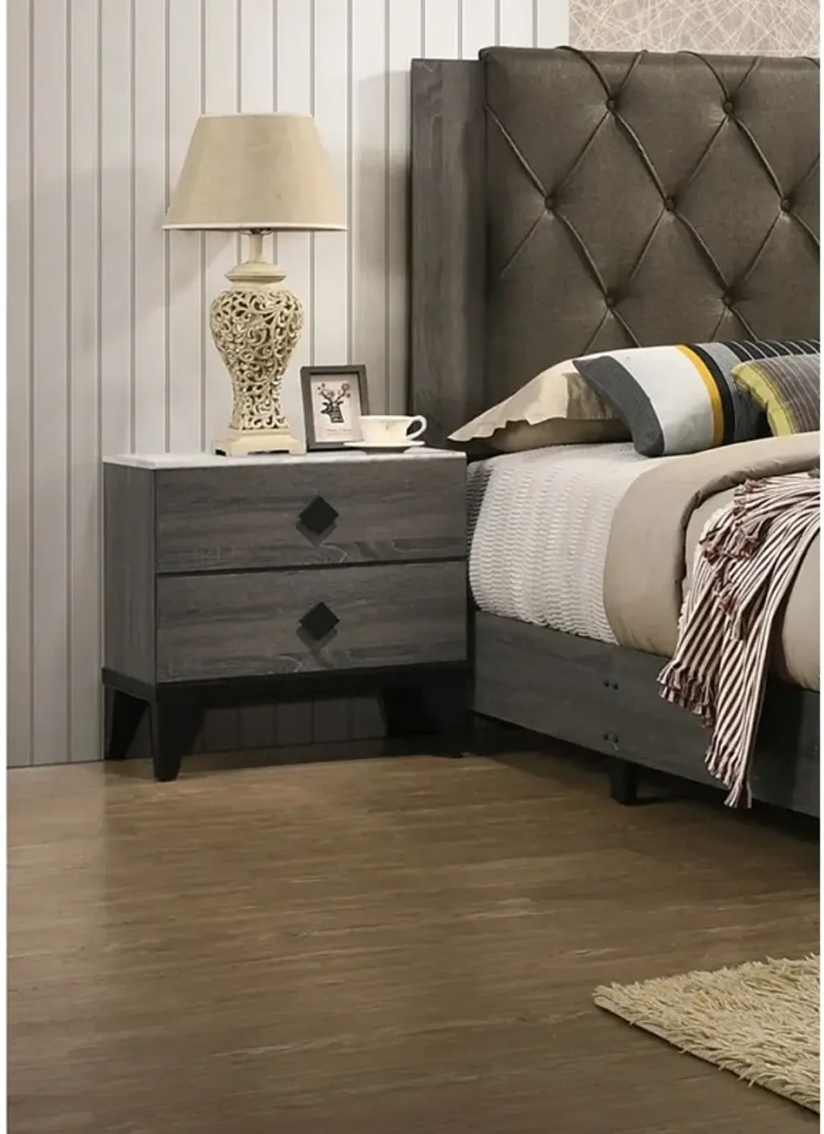 Bedroom Furniture Contemporary Look Grey Color Nightstand Drawers Bedside Table Plywood