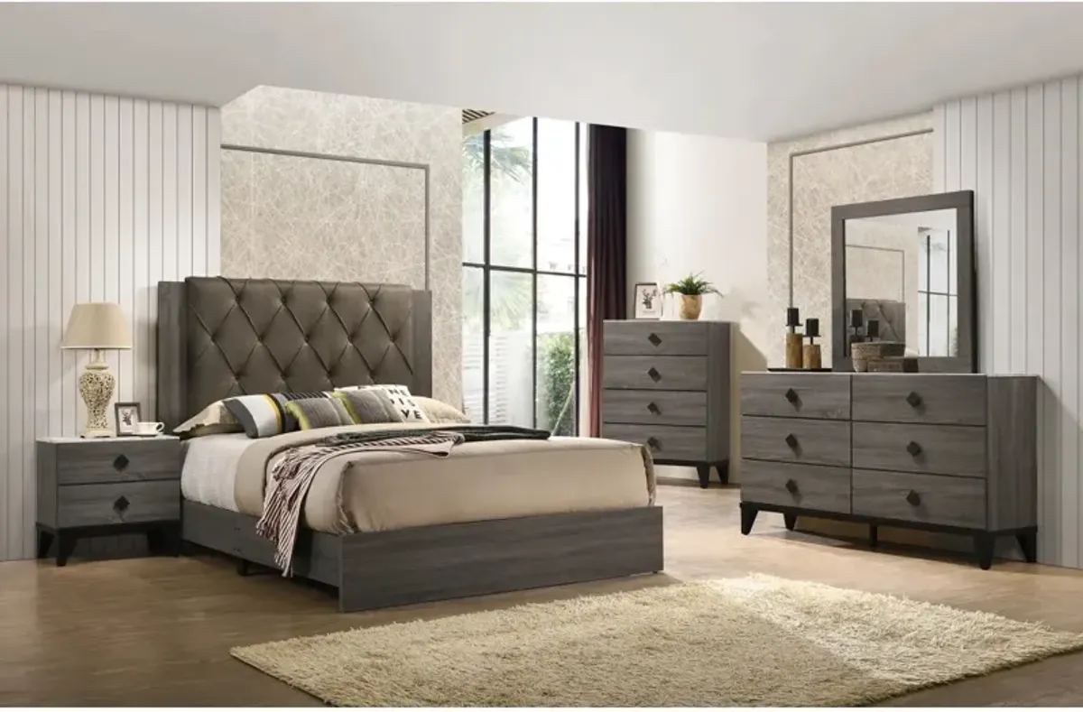 Bedroom Furniture Contemporary Look Grey Color Nightstand Drawers Bedside Table Plywood