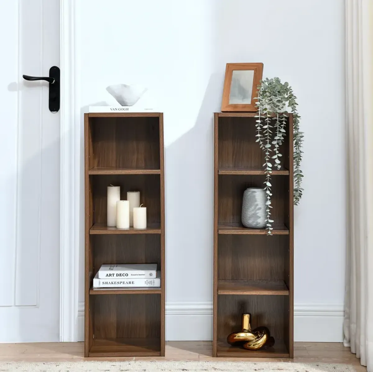 70.9 in.Tall Wood 4-Shelf Standard Bookcase with Shelves (Set of 2)