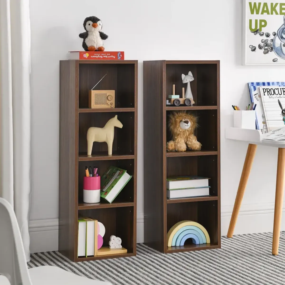 70.9 in.Tall Wood 4-Shelf Standard Bookcase with Shelves (Set of 2)