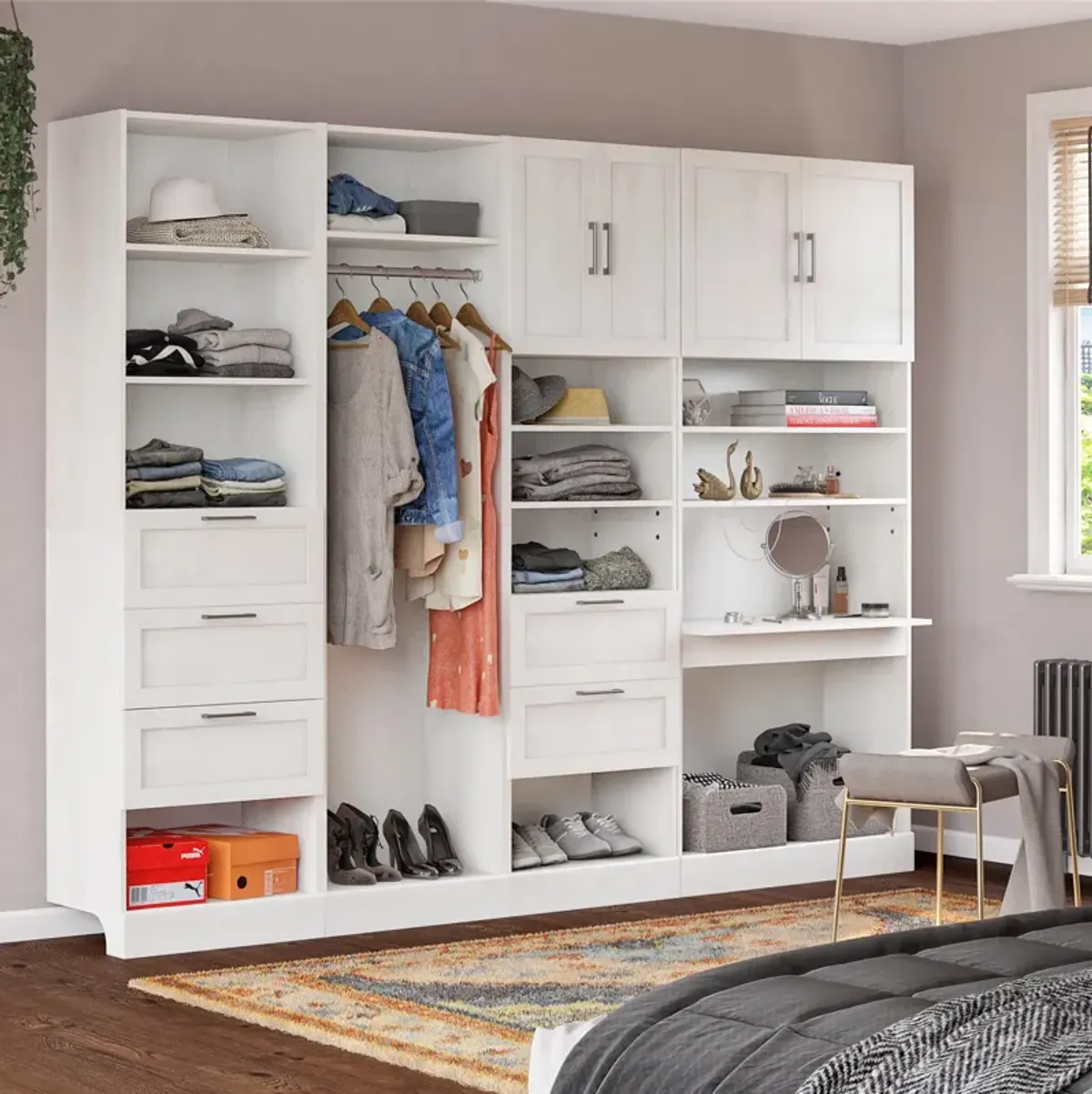 Elba Vanity Modular Closet Unit, Ivory Oak