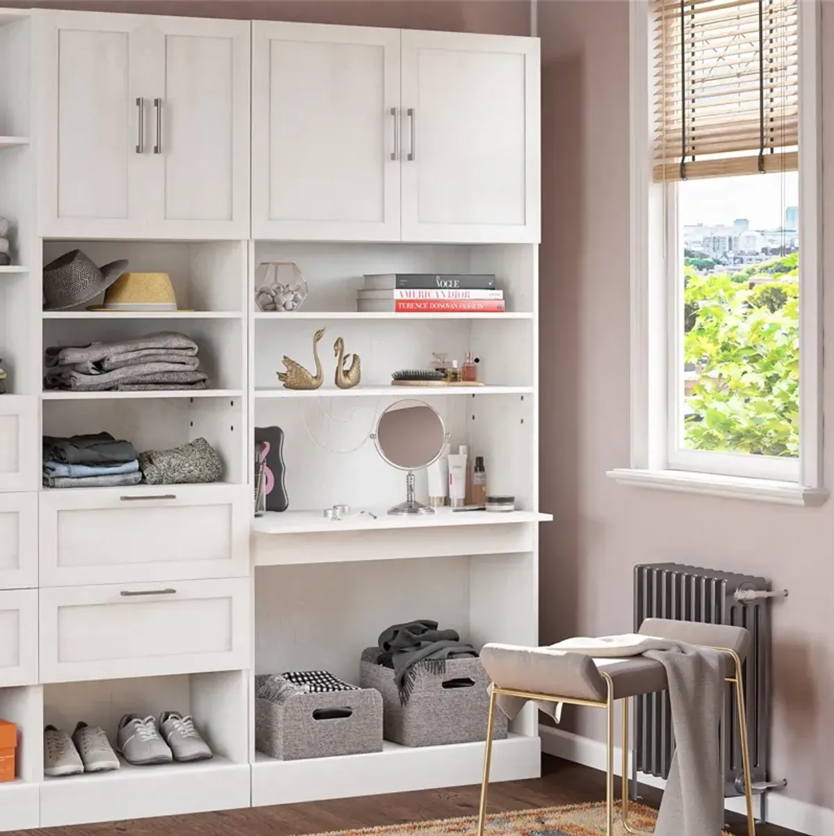 Elba Vanity Modular Closet Unit, Ivory Oak