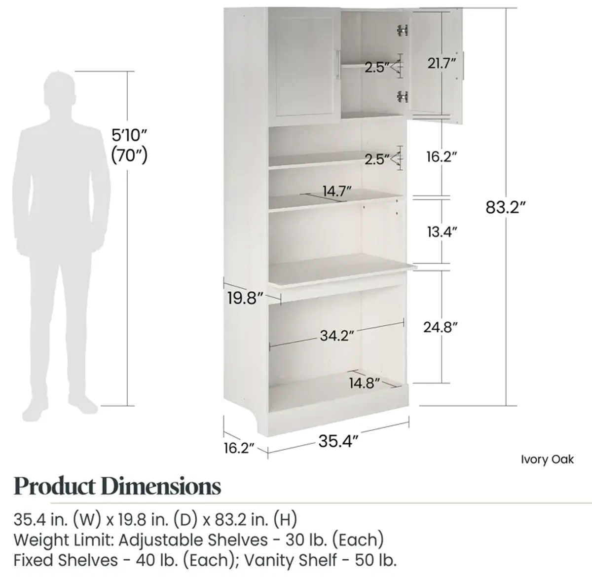 Elba Vanity Modular Closet Unit, Ivory Oak