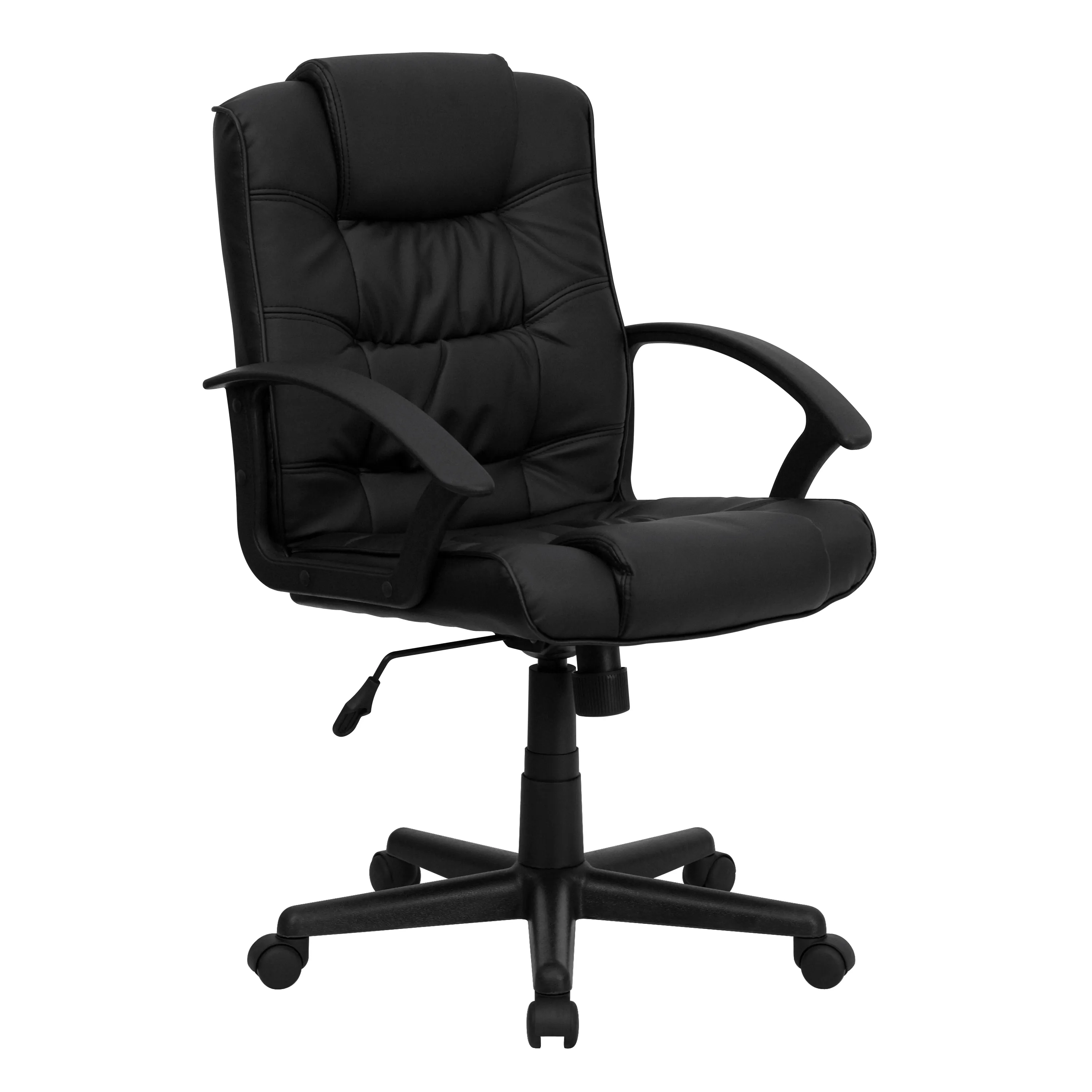 Lindon Mid-Back Black LeatherSoft Swivel Task Office Chair with Arms